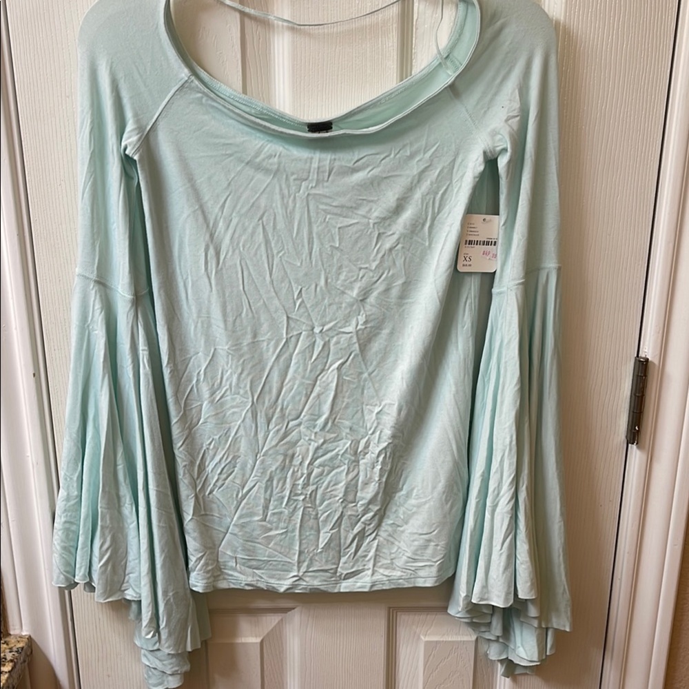 Women's Light Blue Flared Sleeve Top